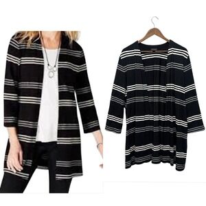 J. Jill Wearever Collection Cardigan Women's Size‎ XL Black Striped Open Front